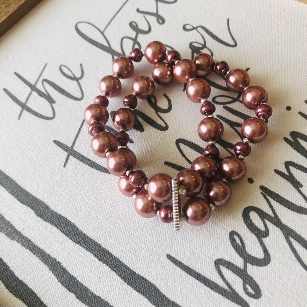 🌸Pink‎ pearl stretch bracelet (faux) 2 strand 3/15